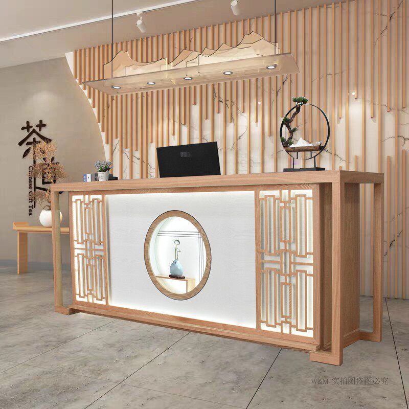 包邮新中式收银台复古实木吧台桌茶楼足疗美容餐厅酒店前台接待台