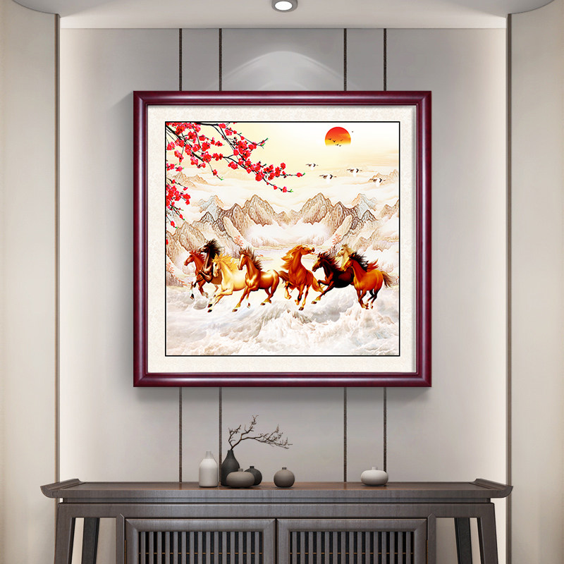八骏马玄关装饰画骏马图客厅沙发背景挂画马到成功书房办公室壁画