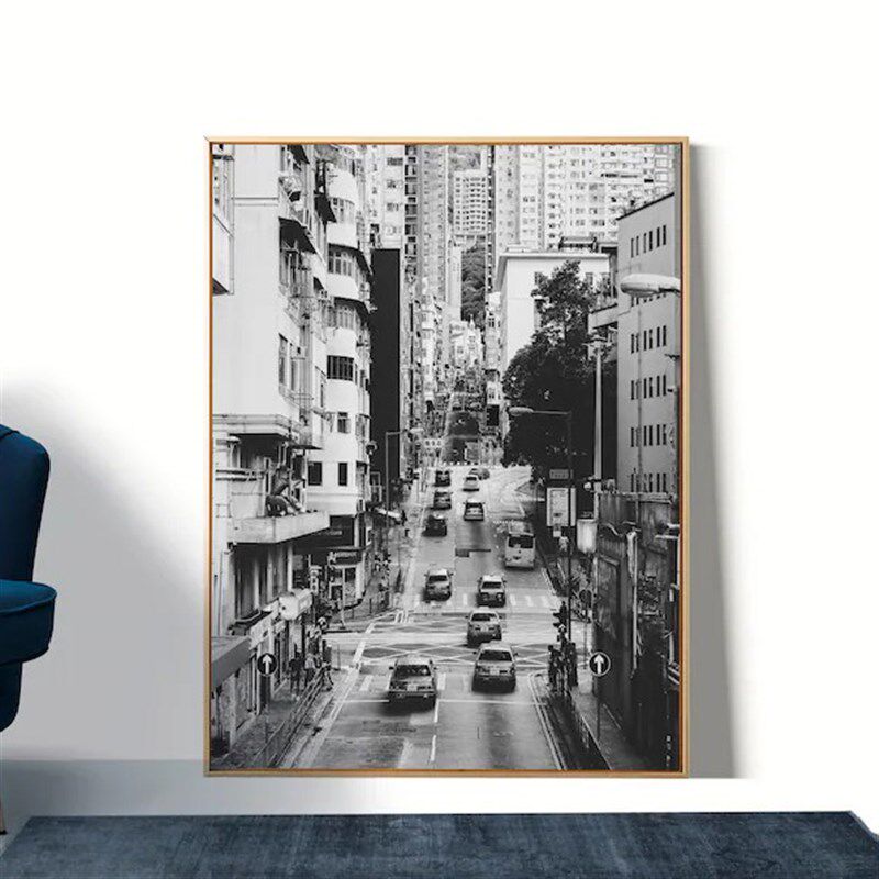 装饰画有框挂画墙壁香港复古怀旧街景街头港式茶餐厅奶茶冰室黑白