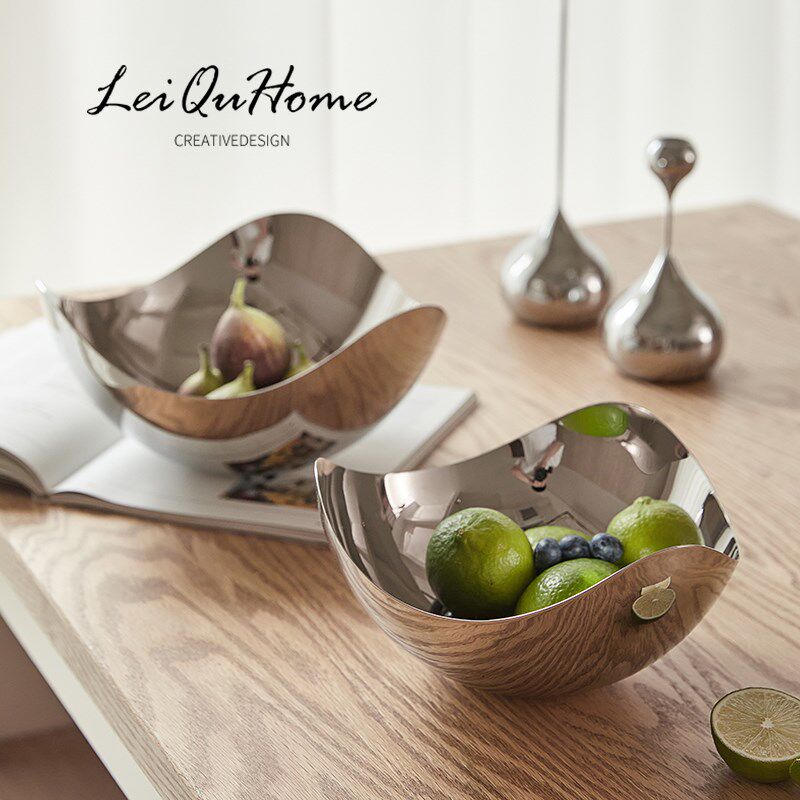 LeiQuHome 北欧风不锈钢花瓣水果盘家用客厅茶几餐桌果盆装饰摆件