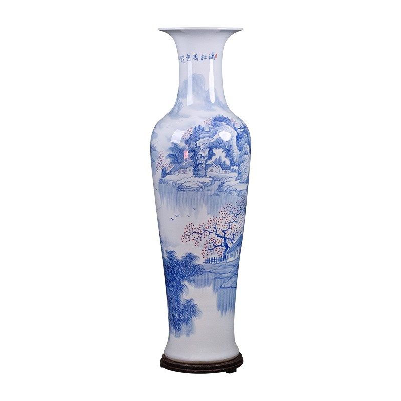 景德镇陶瓷手绘青花山水大花瓶客厅酒店公司开业落地摆件乔迁送礼