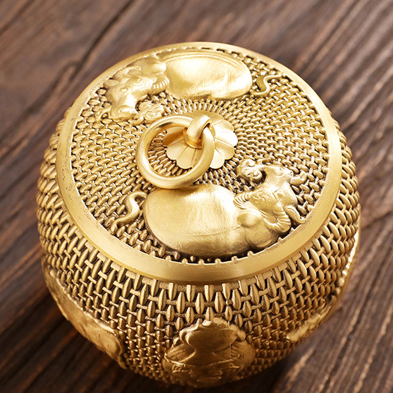 五牛纯铜茶叶罐小号金属存茶盒茶仓普洱密封罐高档醒茶储存罐子