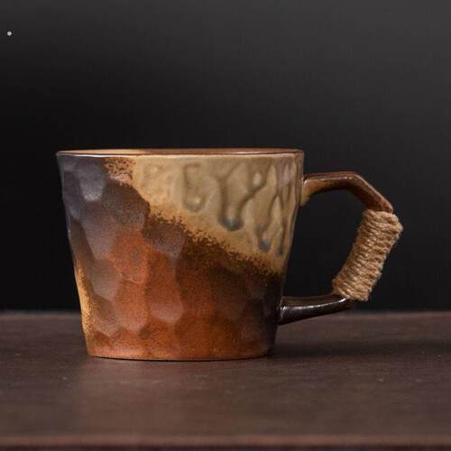 复古风陶瓷马克杯创意家用窑变带把水杯高颜值咖啡冲泡杯送礼物杯