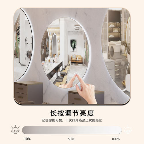 美发店镜子网红潮店发廊专用带灯单面挂墙圆形烫染镜台理发店镜台