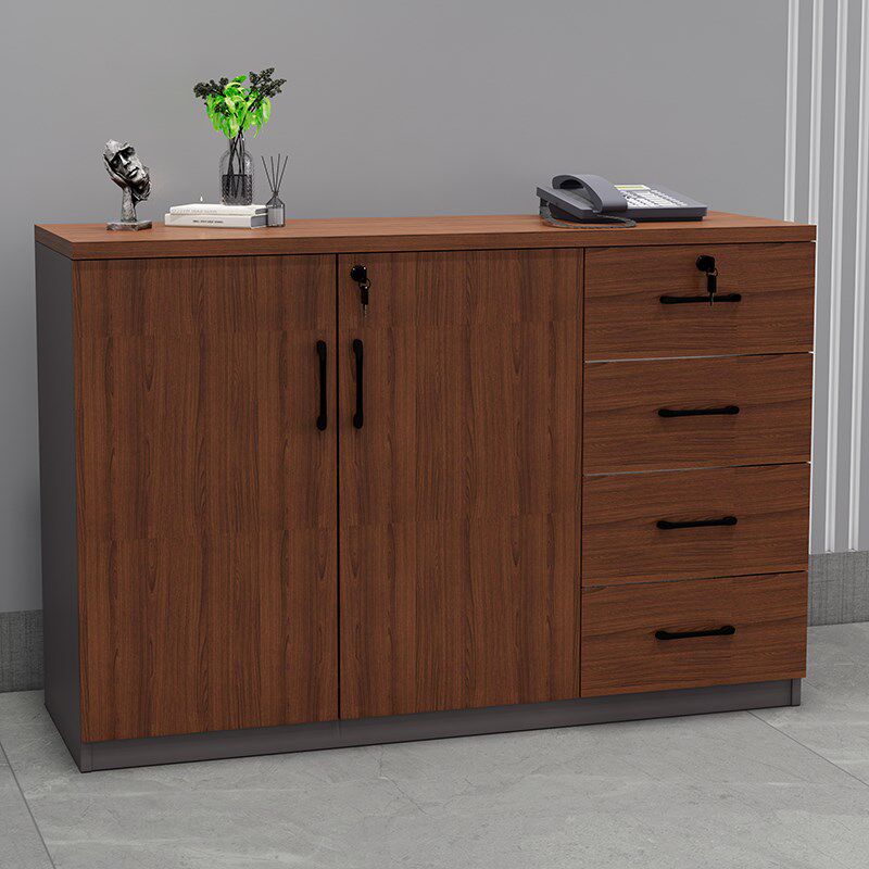 办公室文件柜矮柜资料收纳柜打印机储物柜木质落地柜子带锁抽屉柜