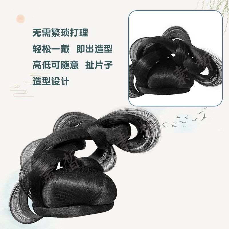 古风汉服新款假发髻贵妃凤冠髻唐宋明制饰品戴花冠百搭多用假发包
