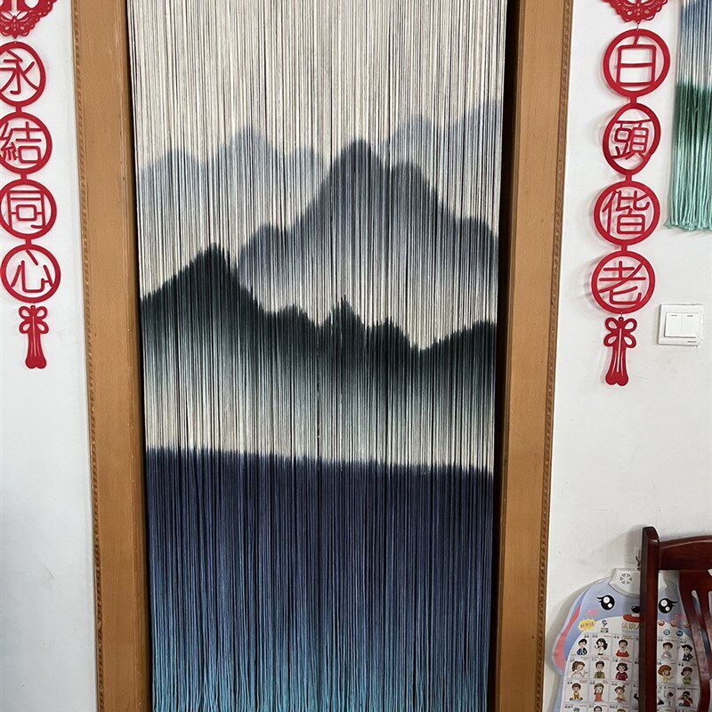 新中式纯手绘入户门帘隔断窗帘线帘墙饰装饰画