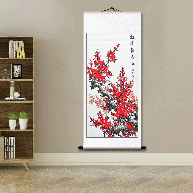 国画中堂画喜上眉梢梅花字画岁寒三友卷轴客厅挂画书画装饰画装裱