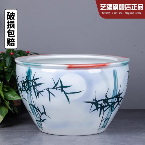 景德镇手绘竹报平安陶瓷鱼缸水缸阳台睡莲荷花缸室外庭院陶瓷大缸