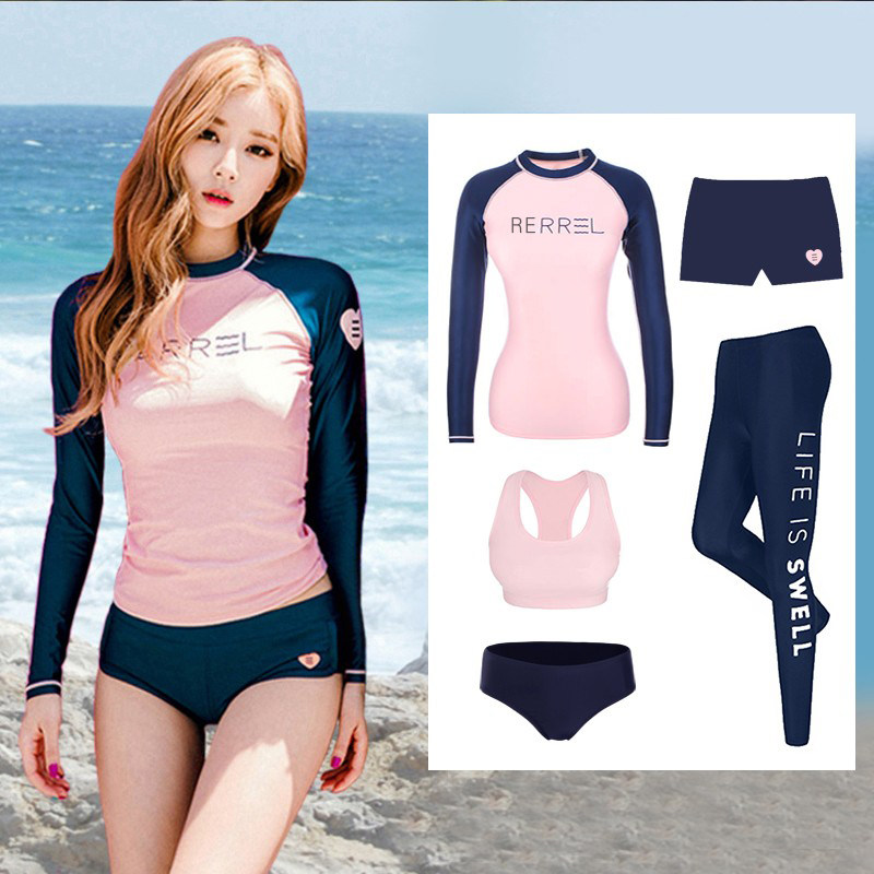潜水服女分体韩国冲浪漂流防晒速干长袖泳衣女浮潜服水母衣套装