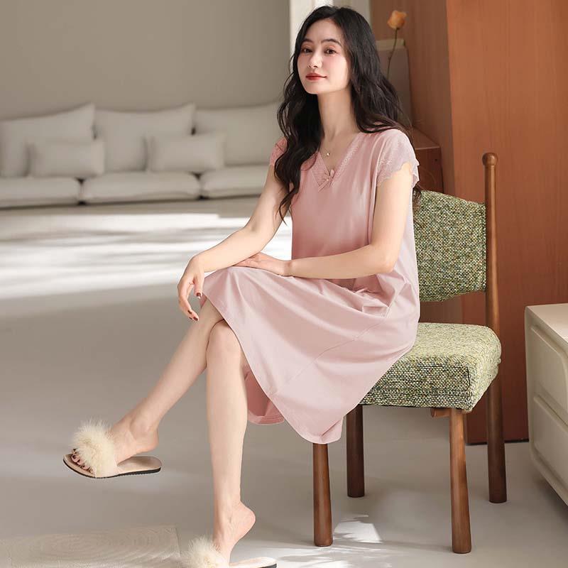 带胸垫吊带睡裙女款夏季莱赛尔棉中长款无袖公主风家居服睡衣裙子