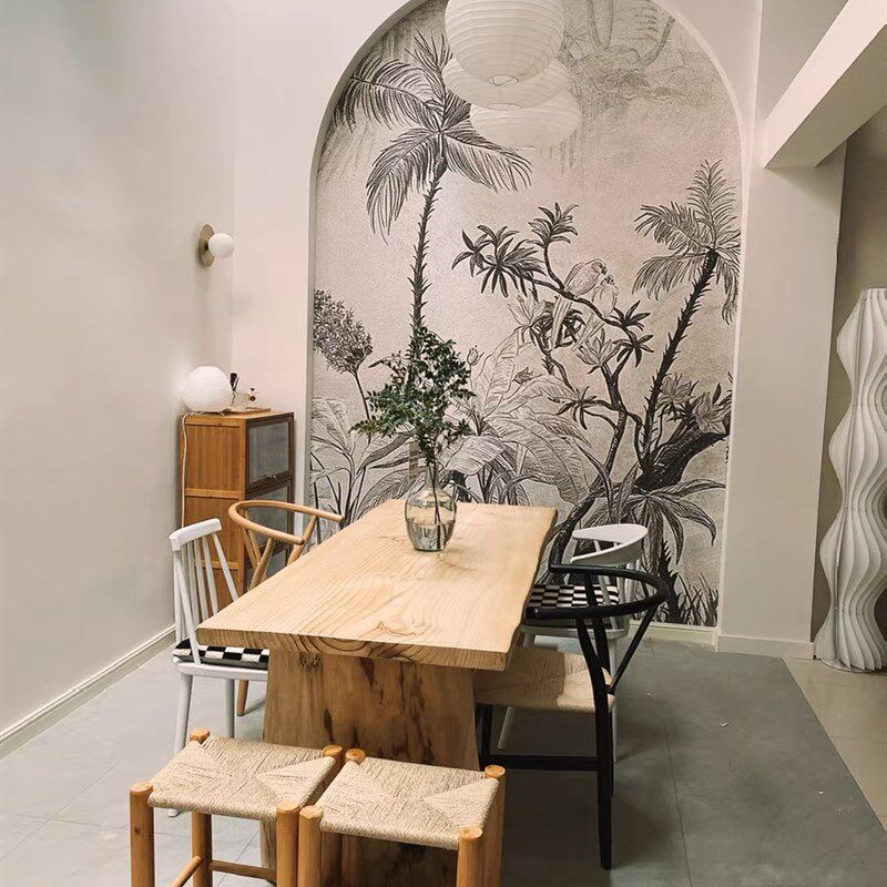 法式复古壁纸卧室床头背景墙布壁画酒店民宿热带丛雨林芭蕉树墙纸
