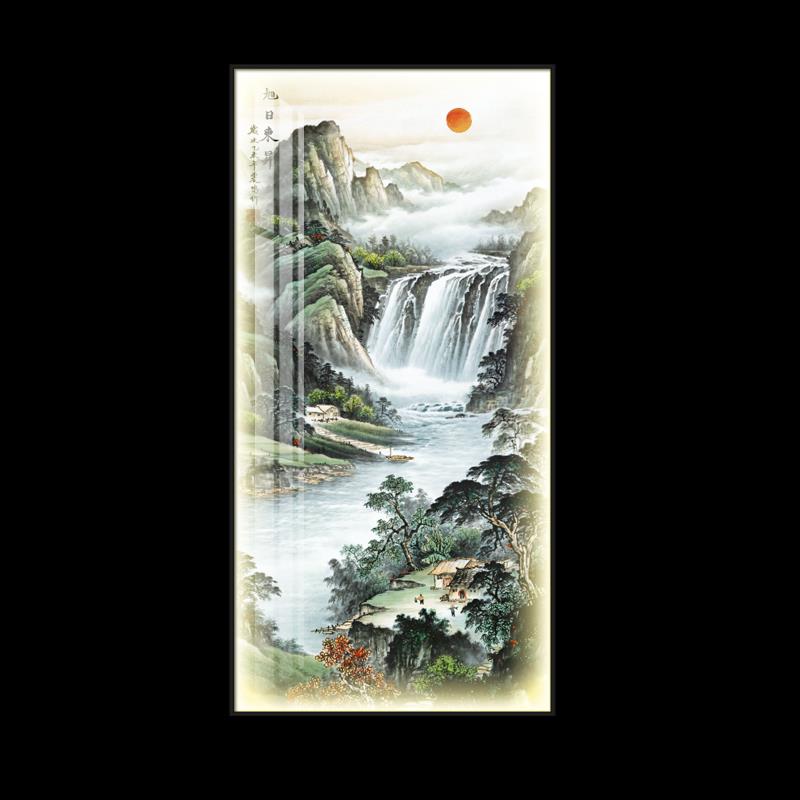 晶瓷画玄关装饰画带LED灯新中式入户走廊过道挂画旭日东升壁画