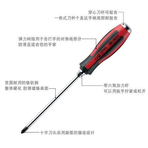 日本VESSEL威威新款可敲击进口螺丝刀穿心敲打螺丝批十字一字超硬