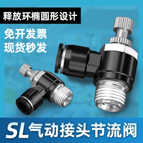 节流阀气动可调气管快速接头气缸调节阀气阀调速阀限流阀SL6/8-02