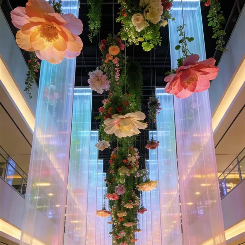 大型仿真花艺吊顶装饰网 红餐厅婚庆造景天花板商业美陈布置装扮