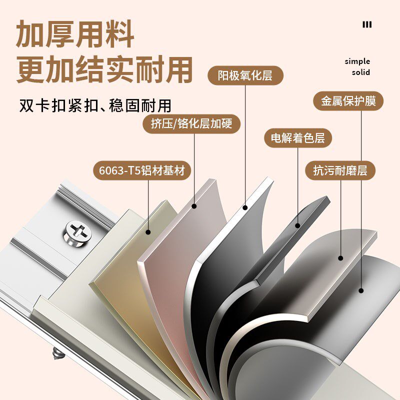 铝合金型材踢脚线包安装6cm极窄卡扣金属贴脚线不锈钢圆弧地脚线