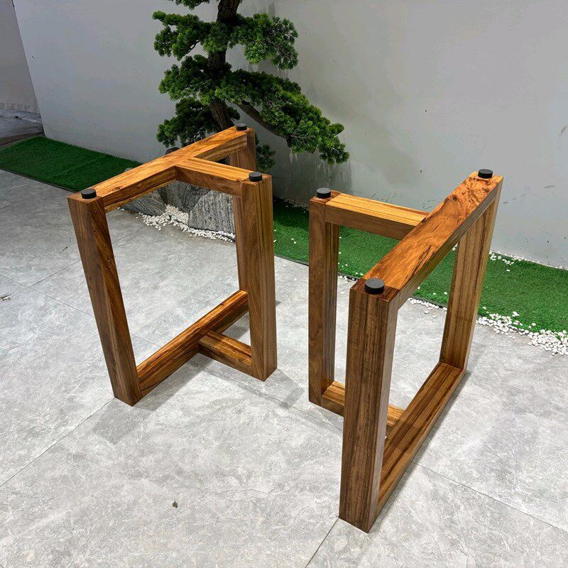 实木支架乌金木茶桌茶几桌子脚大板茶台桌脚奥坎原木三角架餐桌腿