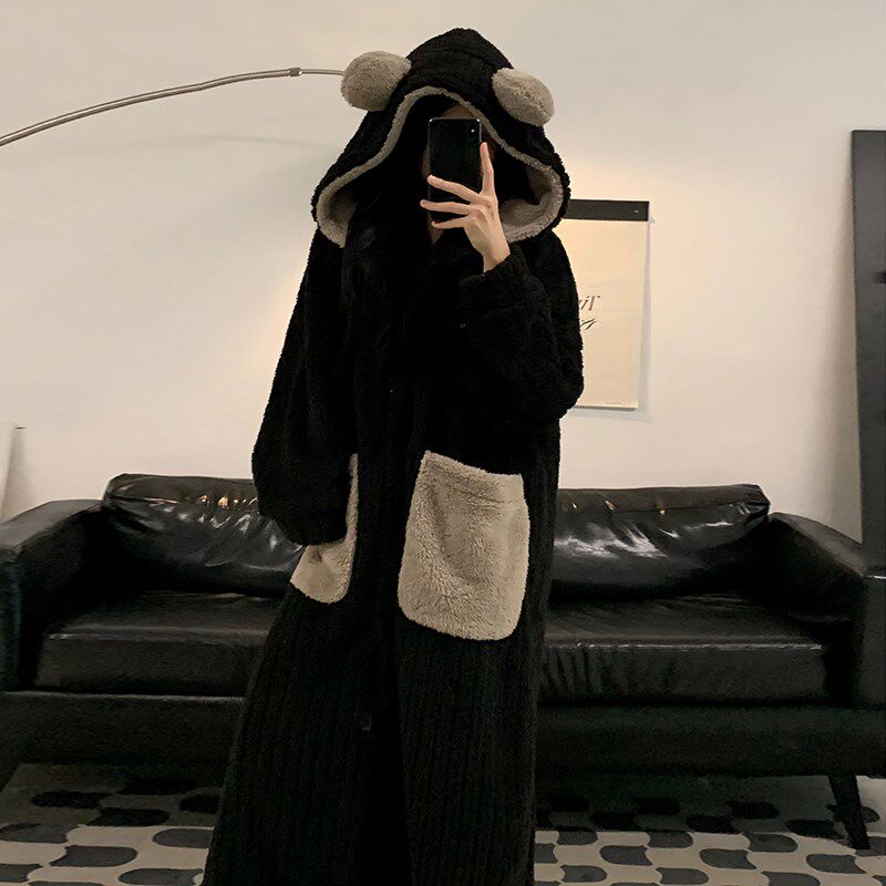 珊瑚绒睡袍女冬款长版加厚加绒睡衣冬季2025新款家居服套装秋冬天
