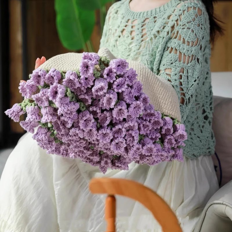 玫瑰花束毯子手工编织diy材料包毛线团钩织花朵毛毯花勾针铃兰花