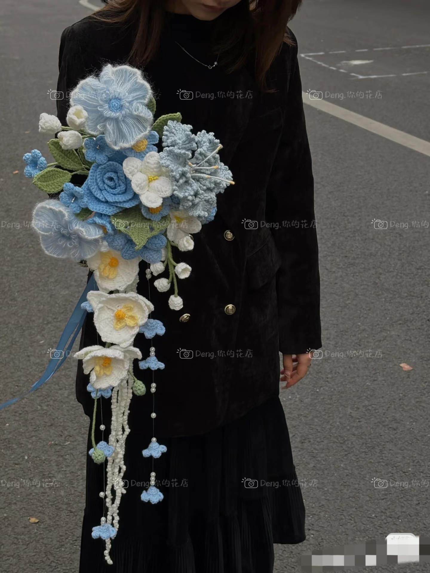 成品手工毛线编织手捧花新娘结婚高级感仿真花送女友闺蜜生日礼物