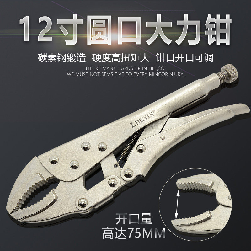 LDEXIN圆口大力钳12寸多功能管钳夹钳手动压力钳固定工具大力钳子