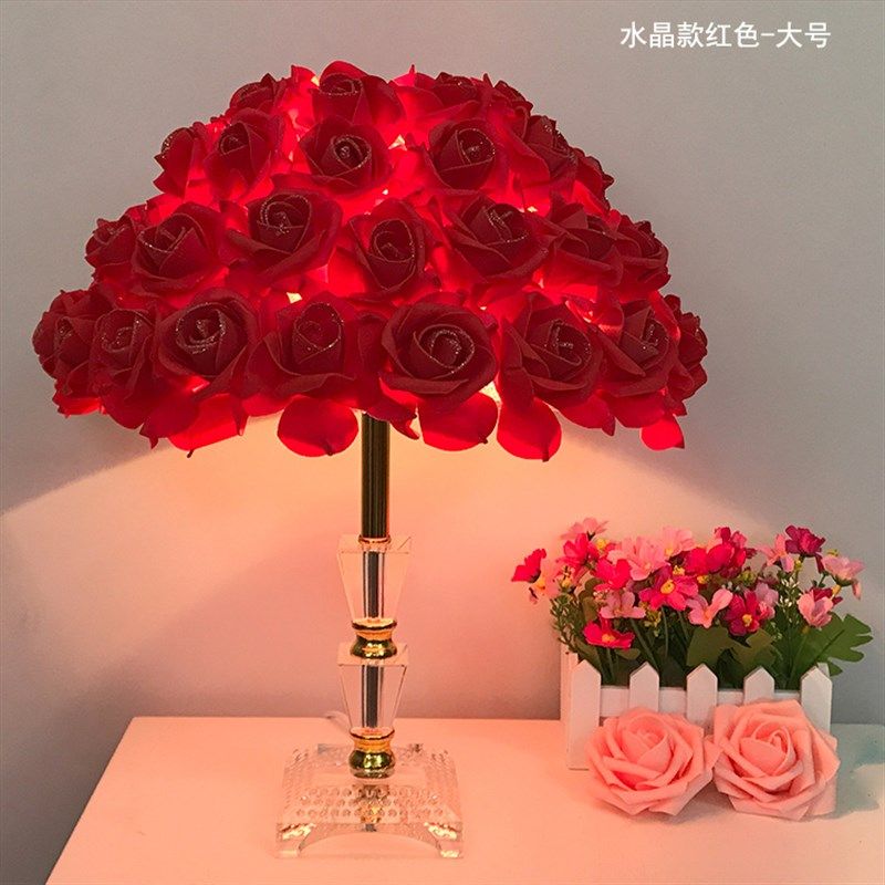 水晶台灯卧室床头灯创意婚庆婚房长明灯欧式温馨玫瑰花结婚礼物