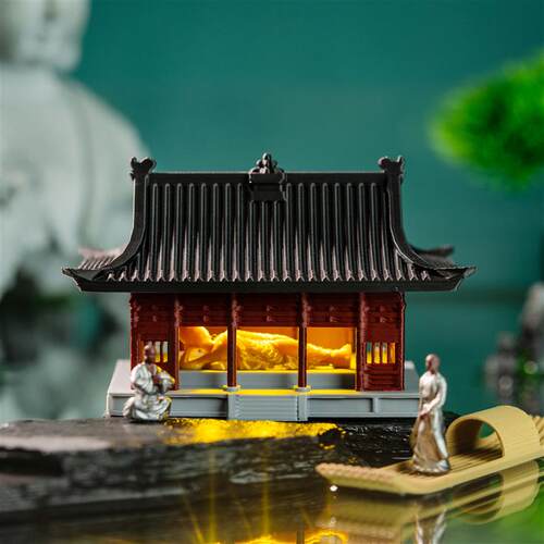 微景观中式古风建筑卧佛殿佛像带灯水陆缸鱼缸假山盆景装饰摆件