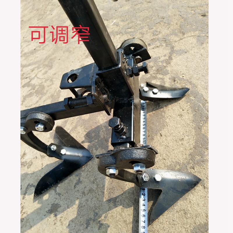 新款微耕机耘锄三角耘锄松土铲农用工具加尾轮 开沟器可调耕锄