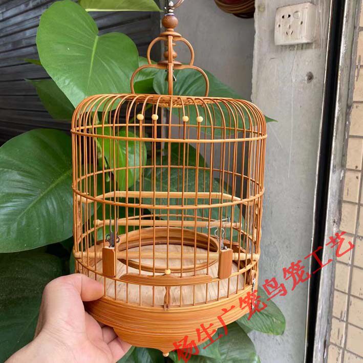 广式波笼竹制鸟笼适用绣眼鸟小黑白笼金青笼老竹水滴脚鸟笼
