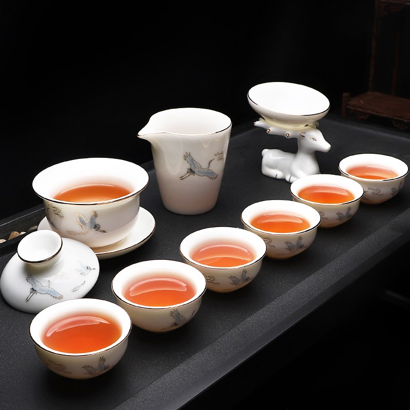 羊脂玉白瓷功夫茶具套装高档家用泡茶壶轻奢白玉盖碗茶杯德化陶瓷