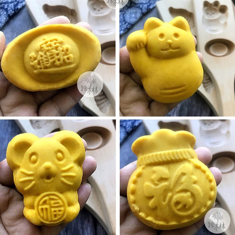 金元宝馒头立体烘焙面食招财猫铜钱发财树绿豆糕月饼模具青团实木