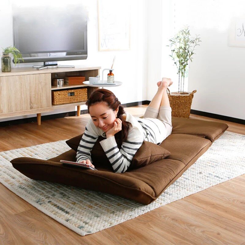 日式布艺懒人沙发床垫单人飘窗榻榻米电脑无腿调节高靠背可折叠椅