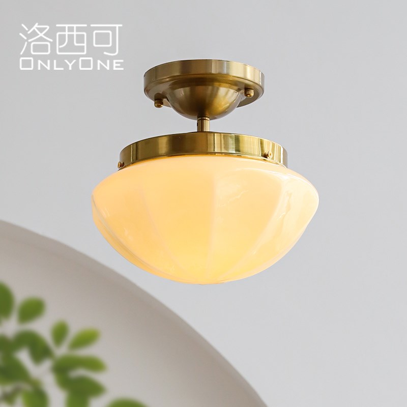 洛西可 法式中古奶油玻璃吸顶灯 简约复古阳台入户过道衣帽间灯具