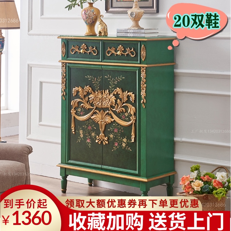 美学轻奢鞋柜家用欧式彩绘玄关柜 门口鞋柜阳台储物柜 客厅装饰柜
