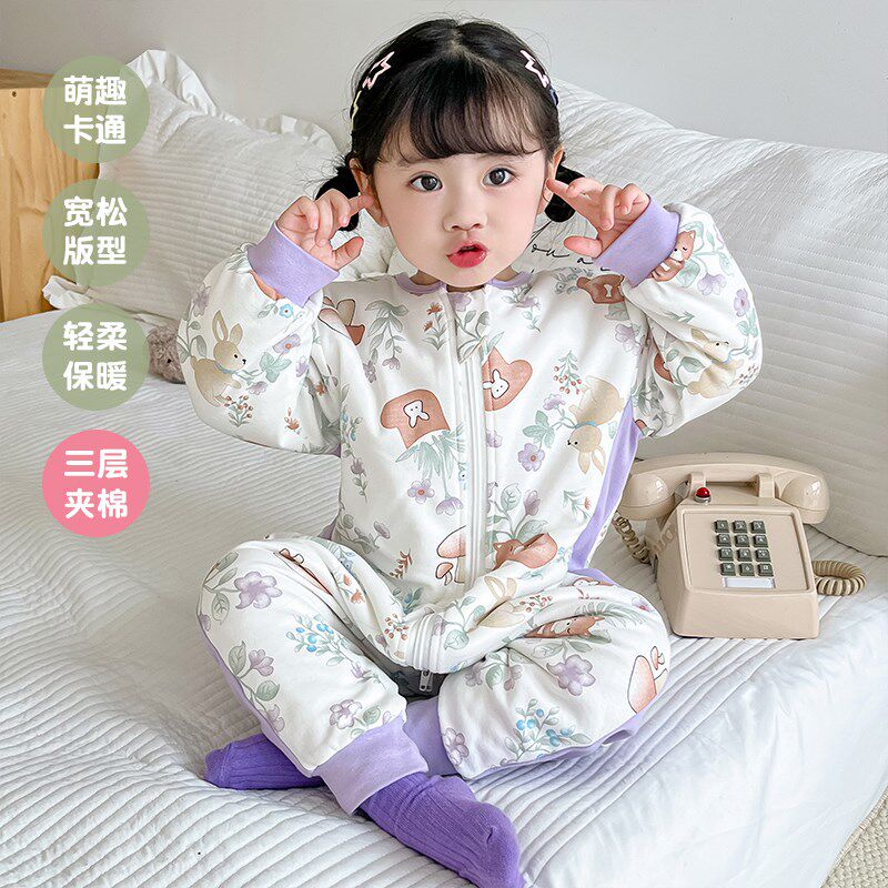 儿童睡袋宝宝秋冬款夹薄棉女童冬天防寒保暖婴儿加厚纯棉防踢被子