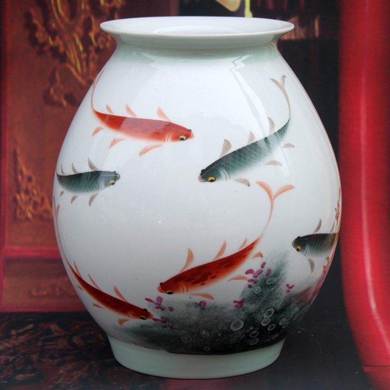 景德镇陶瓷器 手绘客厅时尚花瓶摆件博古架装饰品高档瓷瓶工艺品
