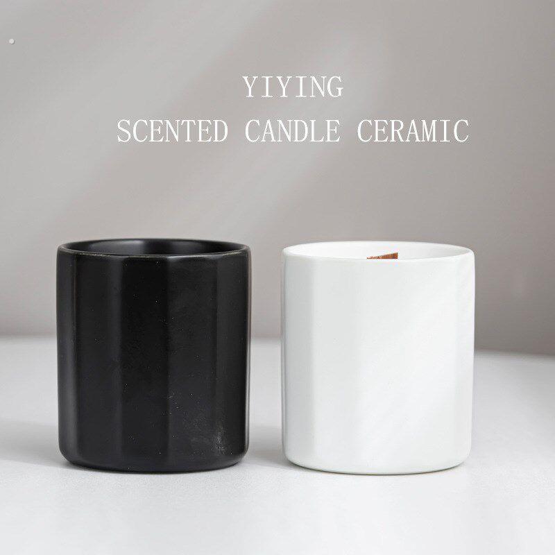 现代简约白瓷陶瓷蜡烛杯高级感多角杯家用烛台摆件香薰大豆蜡容器