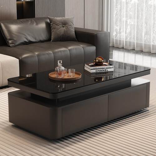 意式极简玻璃茶几长方形现代储物设计客厅大小户型轻奢高级感茶几
