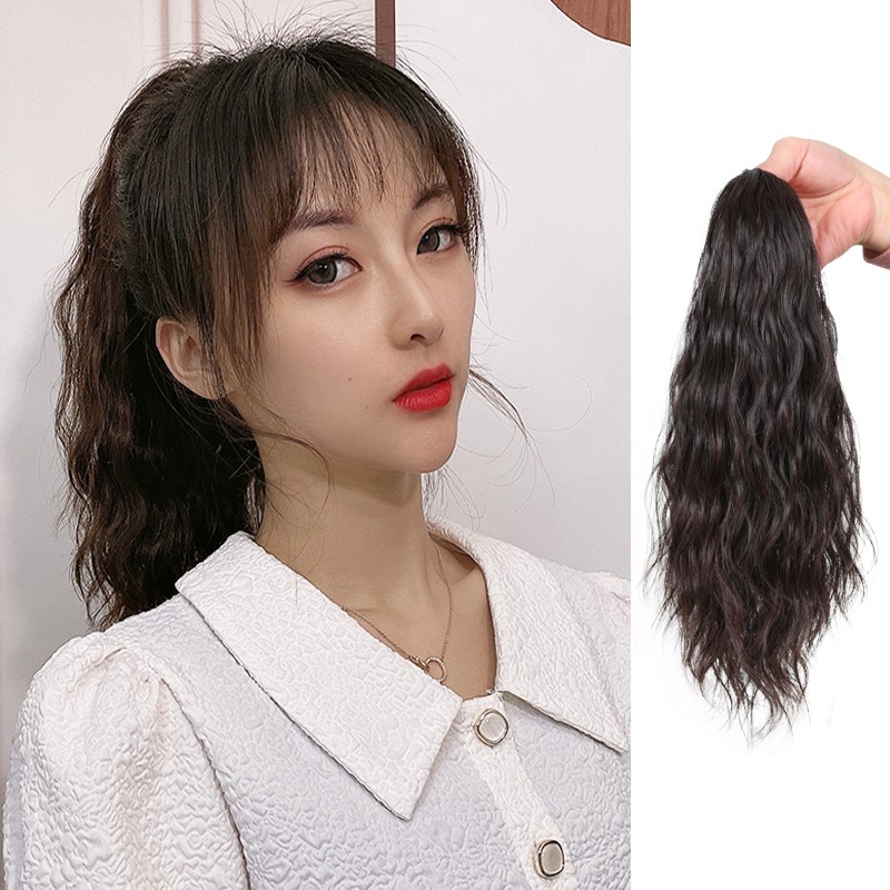 假发马尾女抓夹中长短卷发真发波纹卷羊毛卷真人发丝云朵烫高马尾