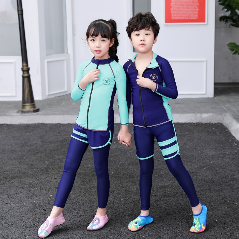 亲子潜水服男女防晒长袖分体速干情侣游泳衣男水母冲浪服儿童泳装