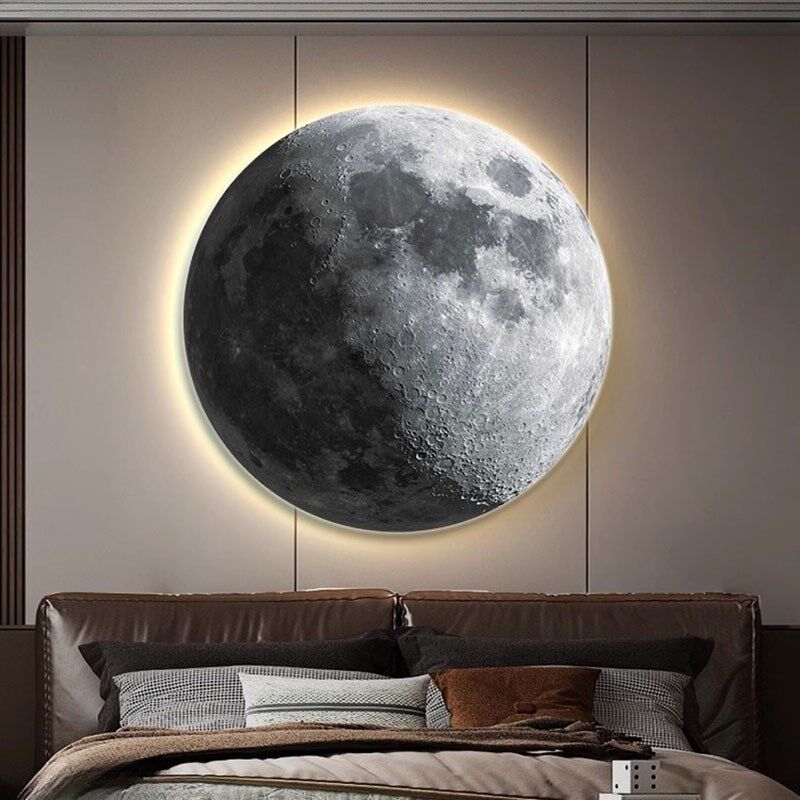 LED氛围灯月球圆形装饰画高级感玄关走廊过道壁灯客厅灯光画挂画
