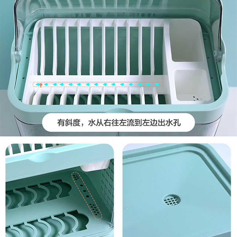 厨房碗筷收纳盒带盖特大号沥水排水碗碟架装碗盒餐具加厚塑料碗柜