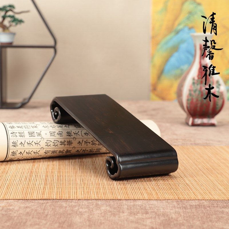 红木中式整木书卷几云纹茶壶微盆景香炉如意茗杯摆件底座实木托架
