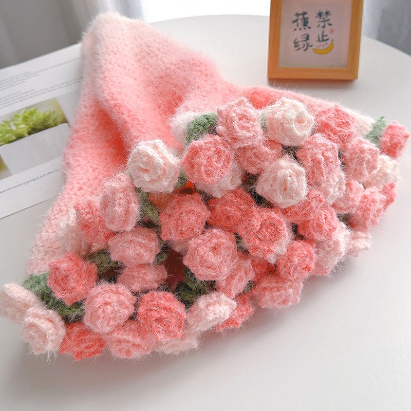 成品手工编织玫瑰花花束毯子母亲节闺蜜新婚礼物生日女朋友钩520