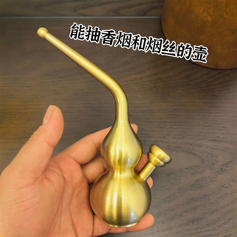 创意黄铜双烟壶一壶四用烟斗纯铜烟锅可拆洗葫芦加厚烟具带过滤芯