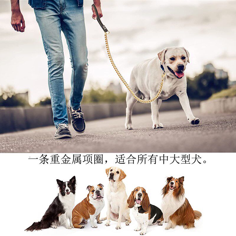 高档无缝焊接不锈钢狗炼牵引绳防咬遛狗炼子中大型犬恶霸卡斯罗