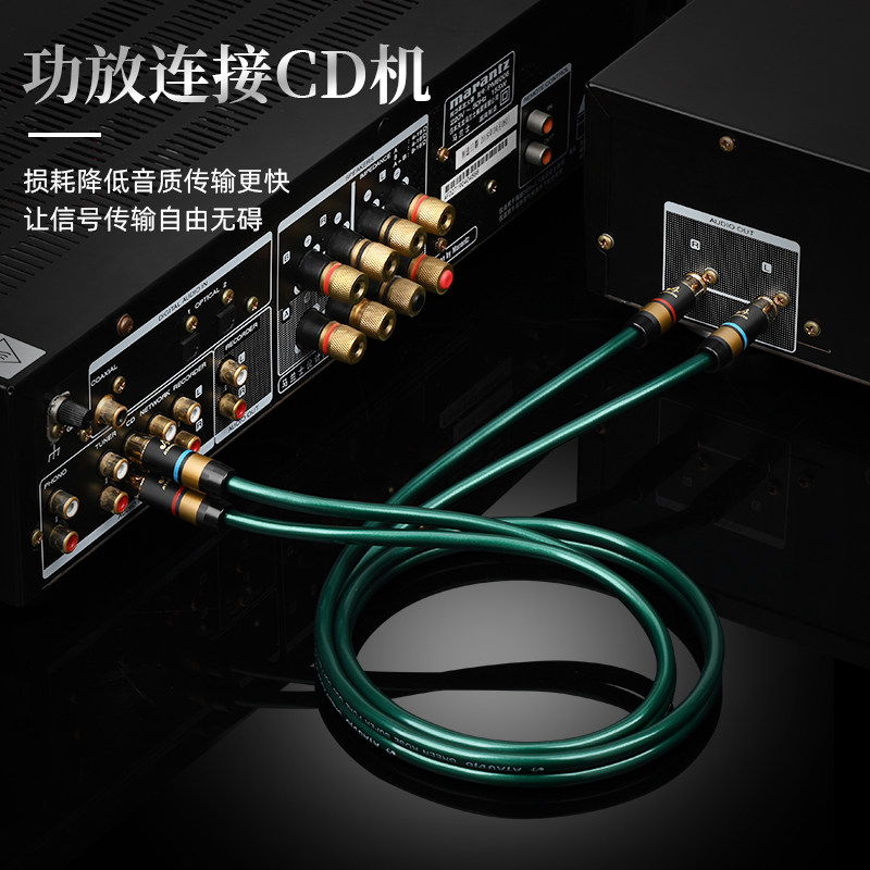 发烧单晶铜双莲花头音频线二对二音响连接线HiFi系统音响讯号线