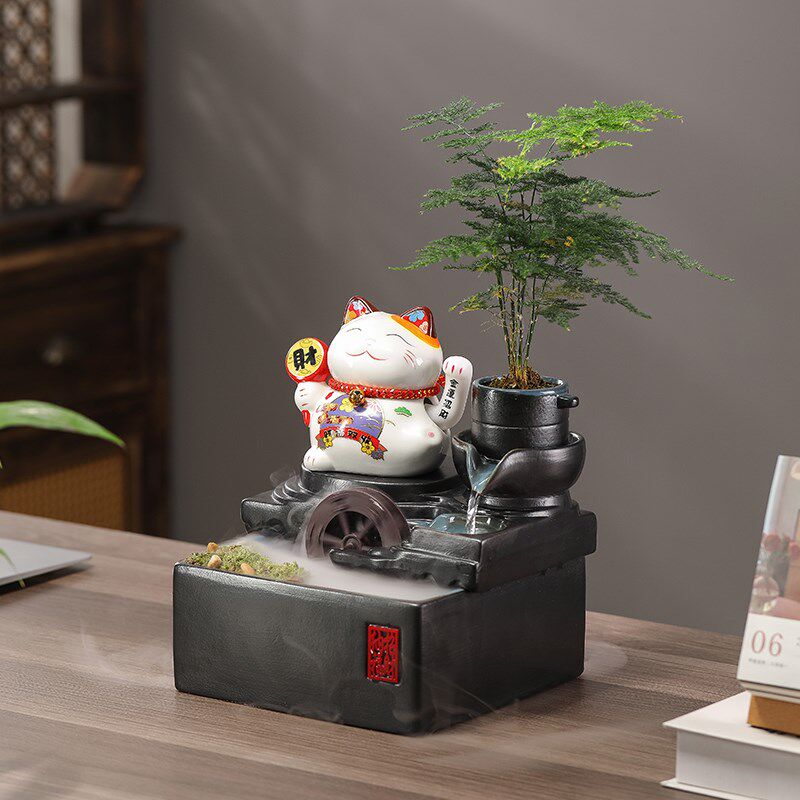 创意招财猫可摇手流水摆件循环水招财办公室吧台桌面乔迁开业礼品