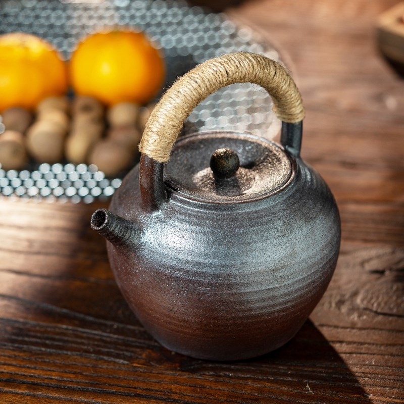 原矿陶泥柴烧提梁茶壶纯手工陶瓷把手煮水壶家用养身煮水器可明火